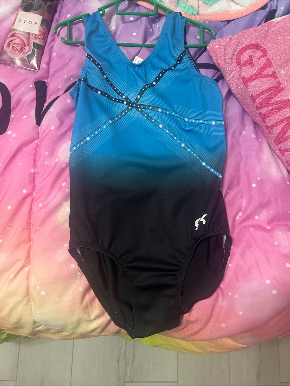 New GK Blue to Black Gradient Kids One-Piece Leotard